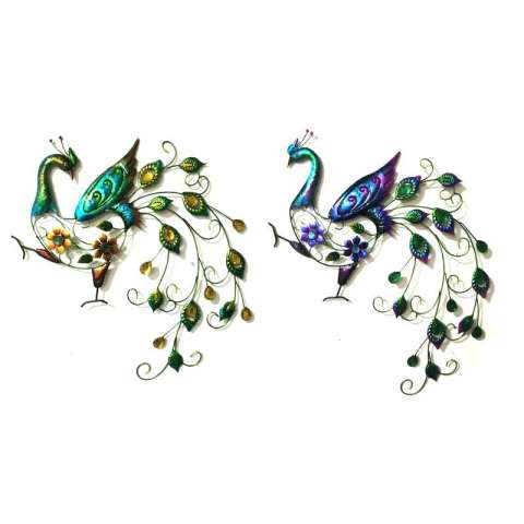 2 Asst Metal Graceful Peacock Craft for Wall